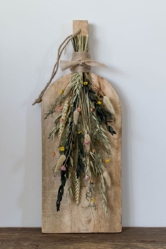 Droogbloemplankje groen/eucalyptus/roos/geel/beige
