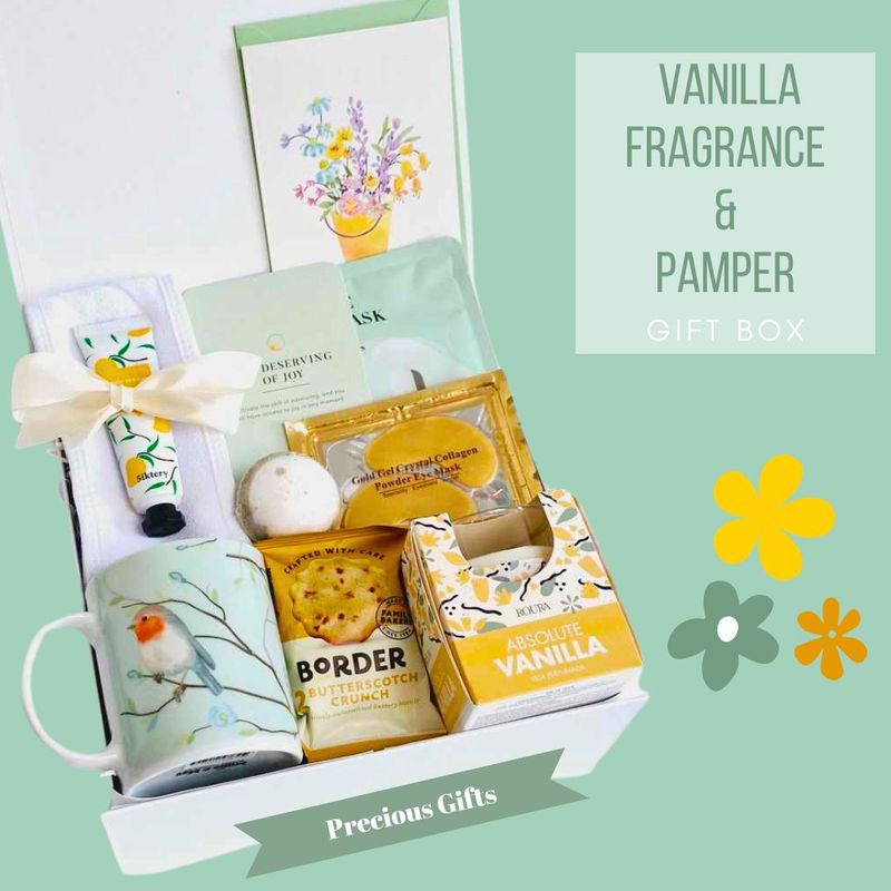 Vanilla Fragrance and Pamper Gift Box and Card/Gifts for women/Birthday Gift/Get Well/Thank You Gift