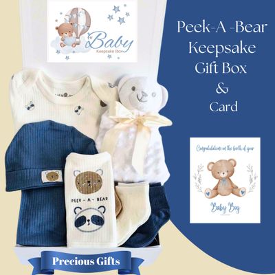 Peek-A-Bear Baby Boy Keepsake Gift Box and Card/ Newborn Gift/ Baby Boy Gift/Baby Gifts Ireland