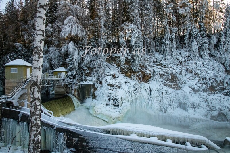Kistefos, fossen, vinter, is
