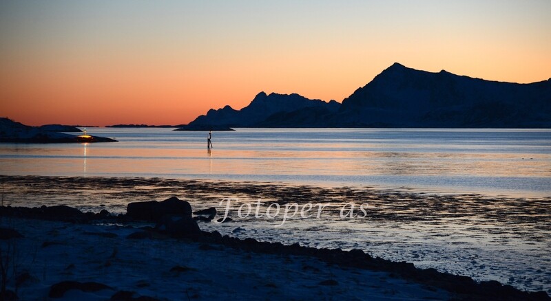 Lofoten, solnedgang, vinter