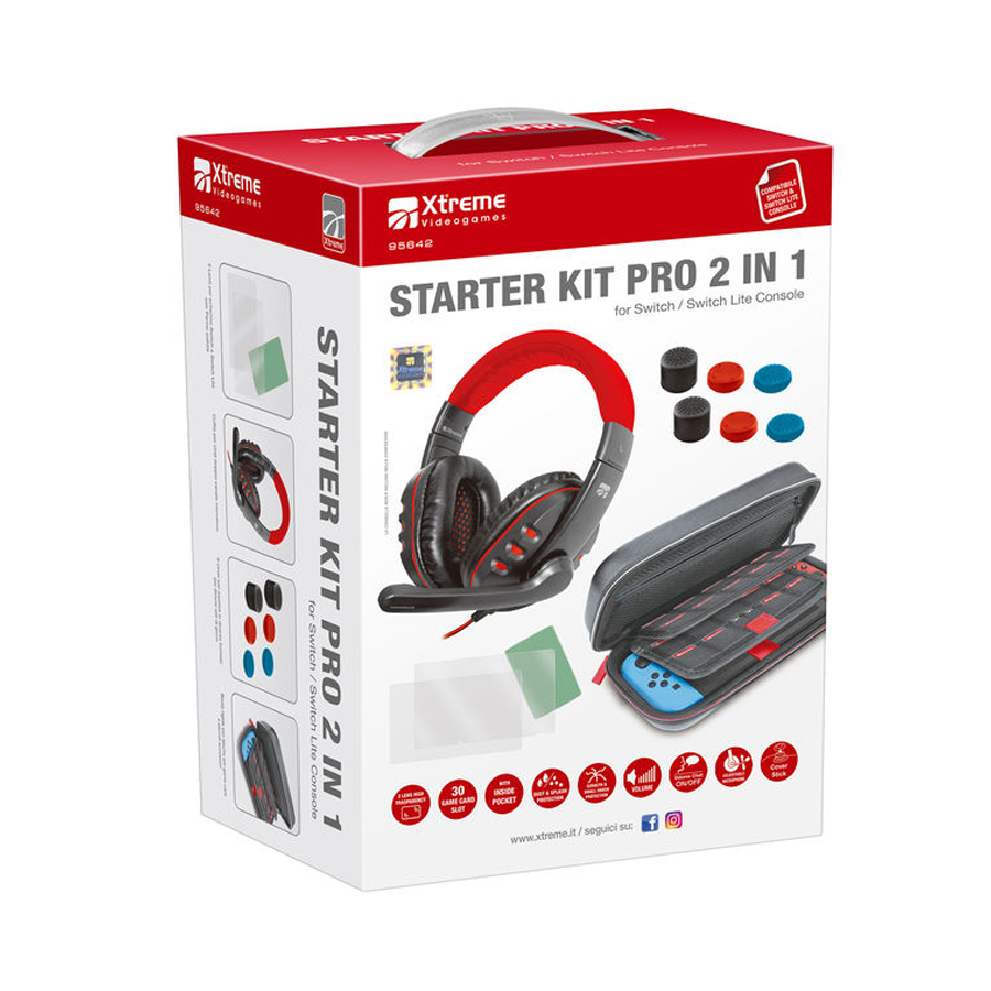 Starter Kit Pro 2 in 1 per Switch/ Switch lite (cuffia+pellicola schermo+thumb+borsa)
