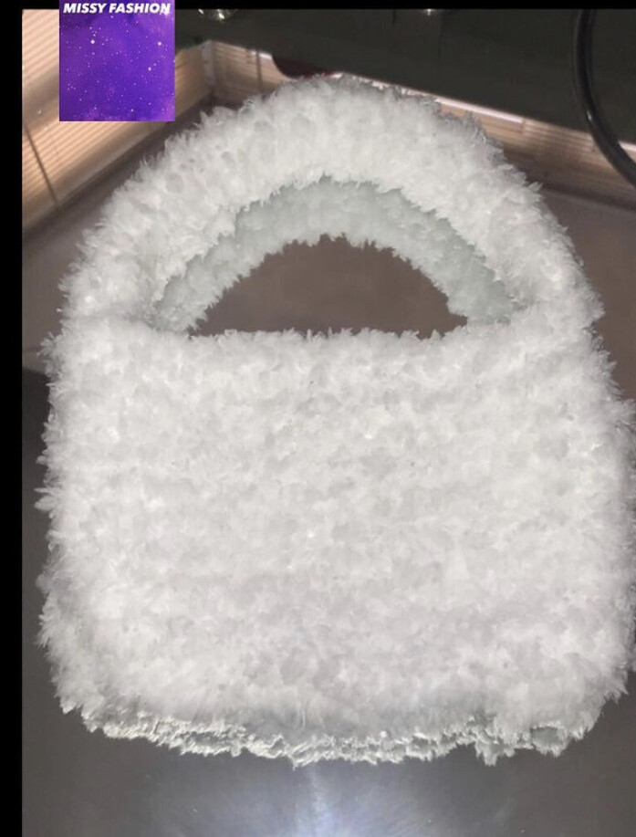 white fluffy handbag