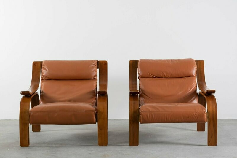 Marco Zanuso Set of Two Armchairs Woodline Arflex 1960