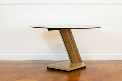 Giovanni Offredi Sunny Round Pedestal Table in Wood and Glass by Saporiti 1970s