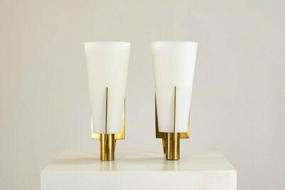 Two Wall Lamps in Opaline Glass by Stilnovo 1950s