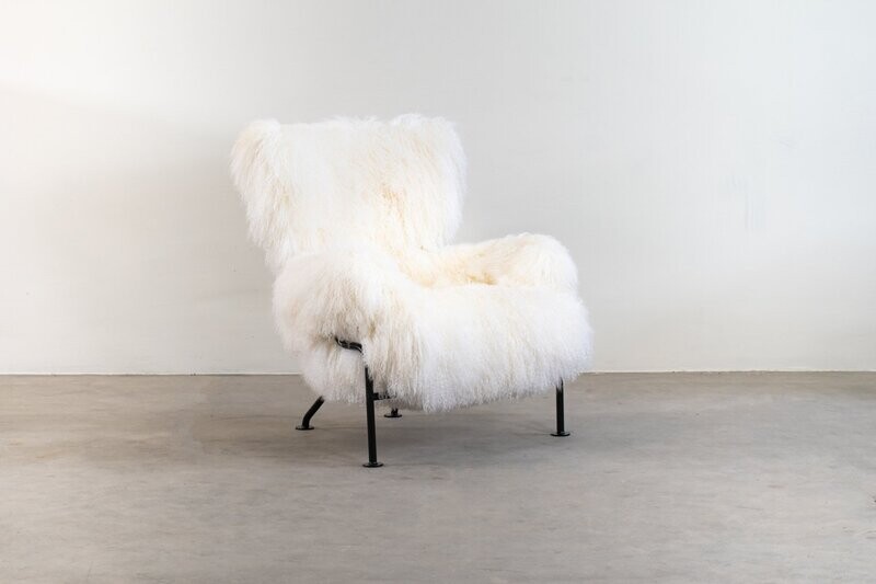 Franco Albini PL19 or Tre Pezzi Armchair in Mongolian Wool White Poggi
