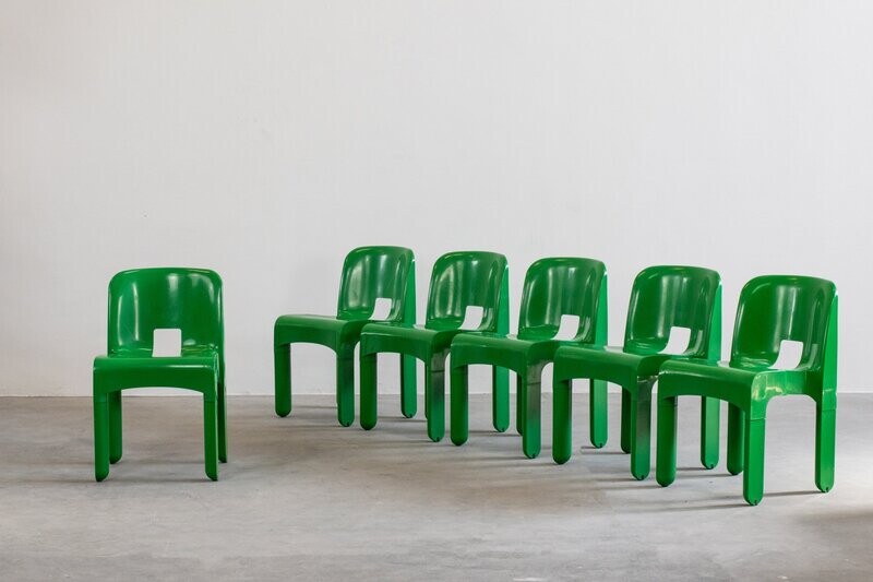 Joe Colombo Set of Six Universale Green Chairs by Kartell 1960s