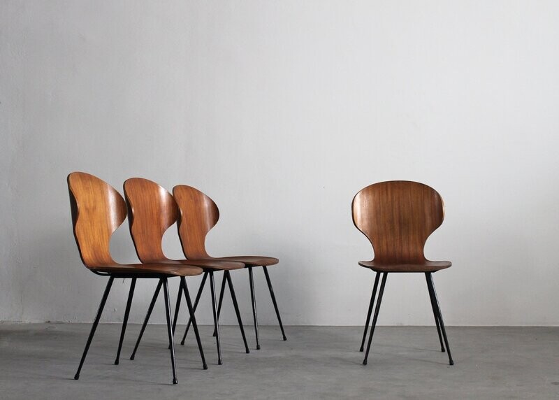 Carlo Ratti Set of Four Lulli Dining Chairs by ILC Lissone 1950s