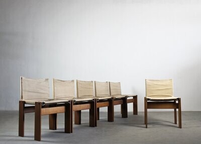 Tobia & Afra Scarpa Set of Six Monk Chairs in Wood and Canvas for Molteni 1970s
