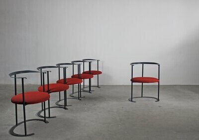 Set of Six Red Catilina Chairs by Luigi Caccia Dominioni for Azucena 1958 Italy