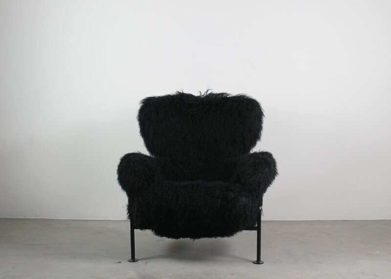 Franco Albini PL19 or Tre Pezzi Armchair in Mongolian Wool Black for Poggi Pavia
