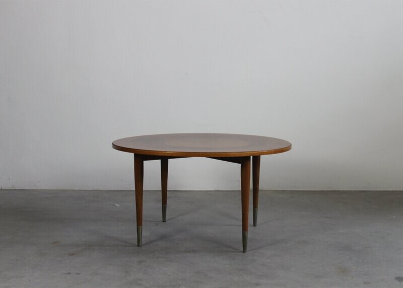 Gio Ponti Round Coffee Table in Walnut and Metal Italian Manufacture 1950s