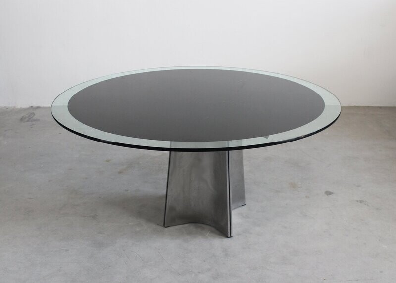 Luigi Saccardo Round Pedestal Table in Steel and Glass by Maison Jansen 1970s