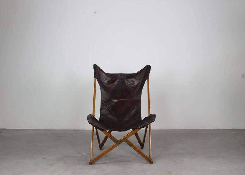Vittoriano Viganò Tripolina Folding Chair in Wood and Leather 1930s Italy