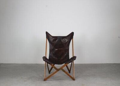 Vittoriano Viganò Tripolina Folding Chair in Wood and Leather 1930s Italy