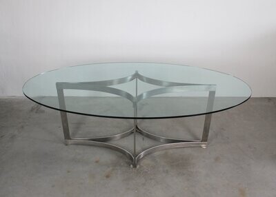 Vittorio Introini Oval Dining Table in Steel and Glass by Saporiti 1970s Italy