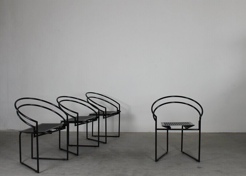 Mario Botta Set of Four La Tonda Chairs in Steel and Metal by Alias 1980s  Italy