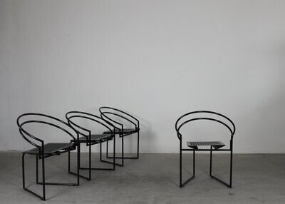 Mario Botta Set of Four La Tonda Chairs in Steel and Metal by Alias 1980s  Italy Mario Botta Set of Four La Tonda Chairs in Steel and Metal by Alias 1980s  Italy