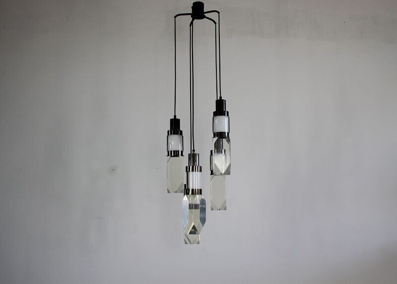 Gaetano Missaglia Ceiling Lamp with Lampshade in Metal and Perspex 1970s