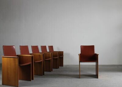 Afra & Tobia Scarpa Set of Six Torcello Chair in Leather and Wood by Stildomus