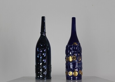 Gio Ponti Set of Two Blue Ceramic Bottles by Cooperativa Ceramica Imola 1993