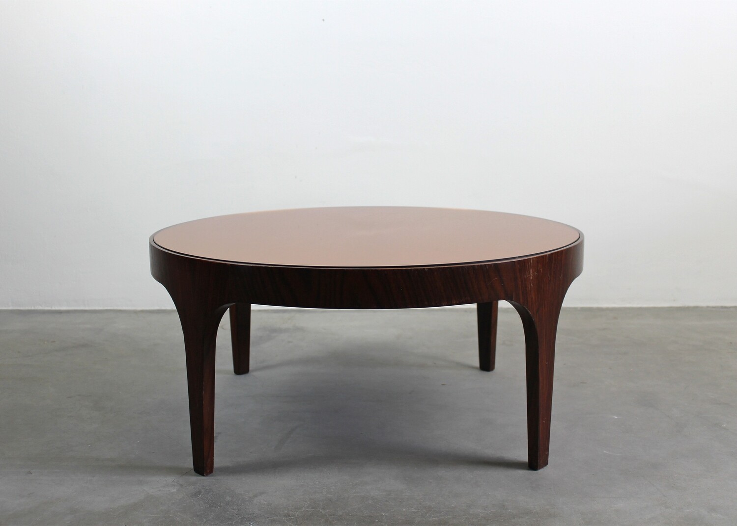 Max Ingrand Round Side Table in Wood and Mirrored Crystal by Luigi Fontana 1960s