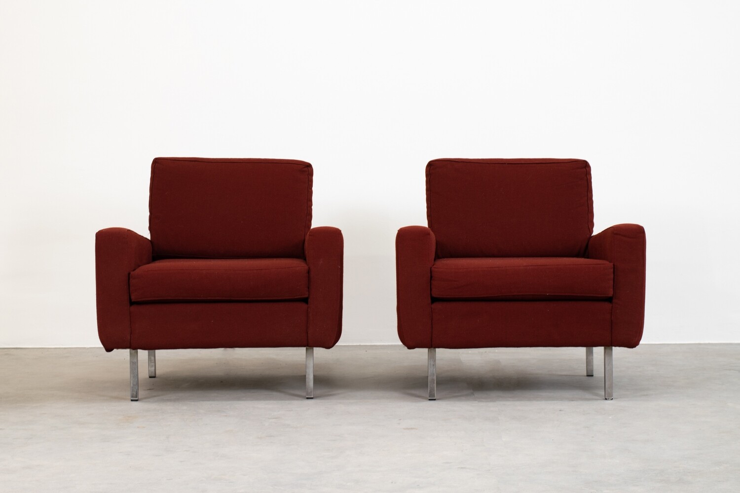 George Nelson Set of Two Armchairs in Red Fabric for Herman Miller