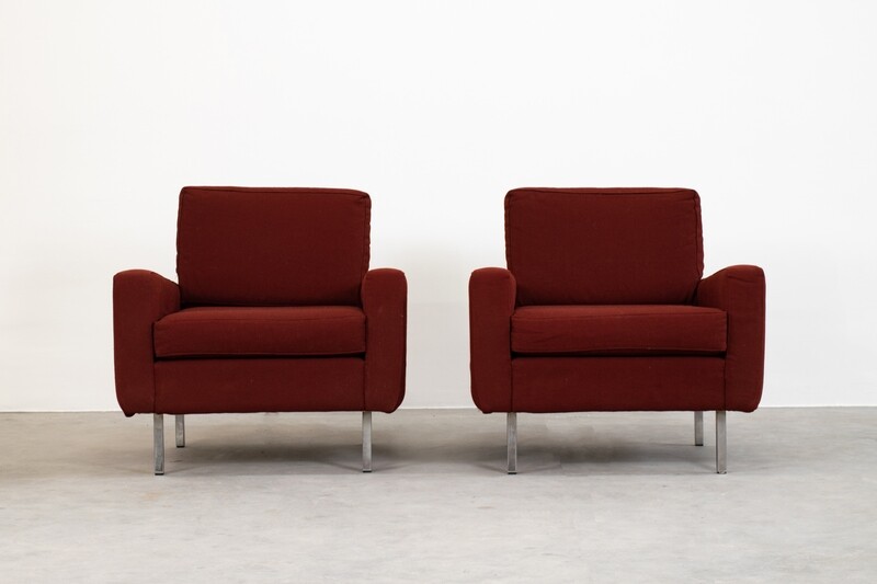 George Nelson Set of Two Armchairs in Red Fabric for Herman Miller