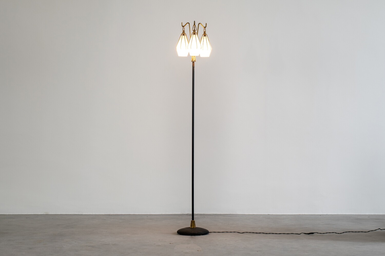 Angelo Lelii Metallic Floor Lamp with Three Glass Elements by Arredoluce 1950
