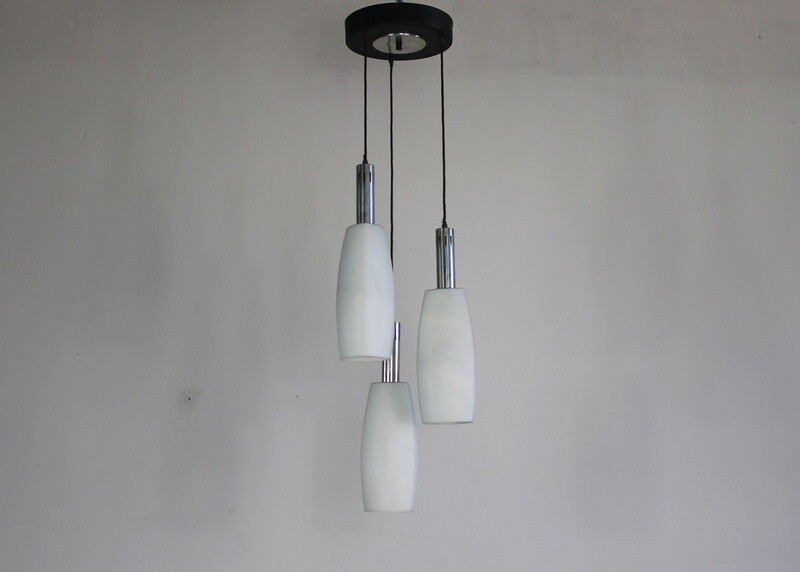 Celing Lamp with Three Opaline Glass Elements by Stilnovo Italy 1970s