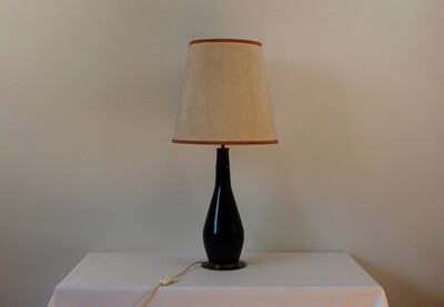 Midcentury Table Lamp in Black Glass and Fabric Lampshade by Stilnovo, 1950s