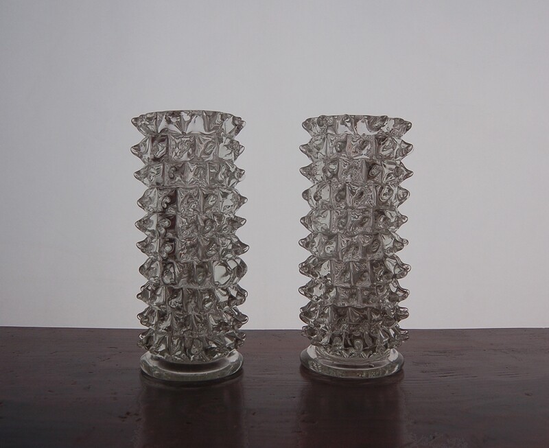 Barovier & Toso Set of Two Rostrato Vases in Murano Glass 1940s