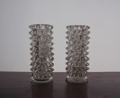 Barovier & Toso Set of Two Rostrato Vases in Murano Glass 1940s