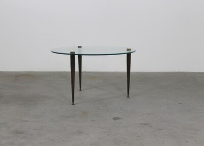 Round Coffee Table with Crystal Top and Brass Legs Italian Manufacture 1950s