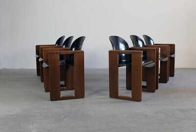 Tobia & Afra Scarpa Set of Six Black Dialogo Dining Chairs by B&B Italy 1973