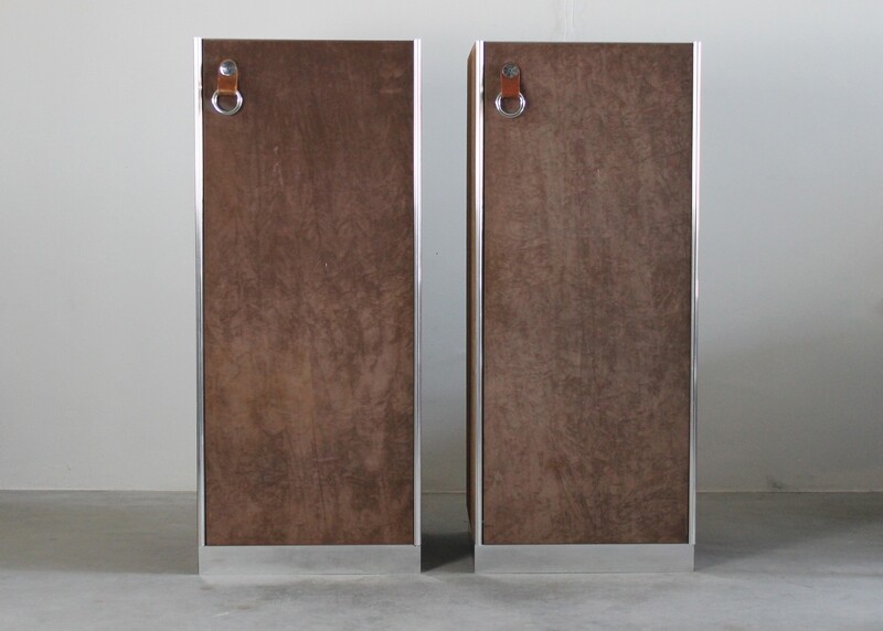 Guido Faleschini Two Wardrobes in Brown Suede and Metal by I4Mariani 1960s Italy
