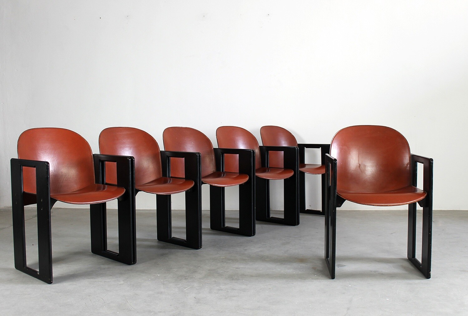 Tobia & Afra Scarpa Set of Six Dialogo Chairs in Leather and Wood by B&B 1970s