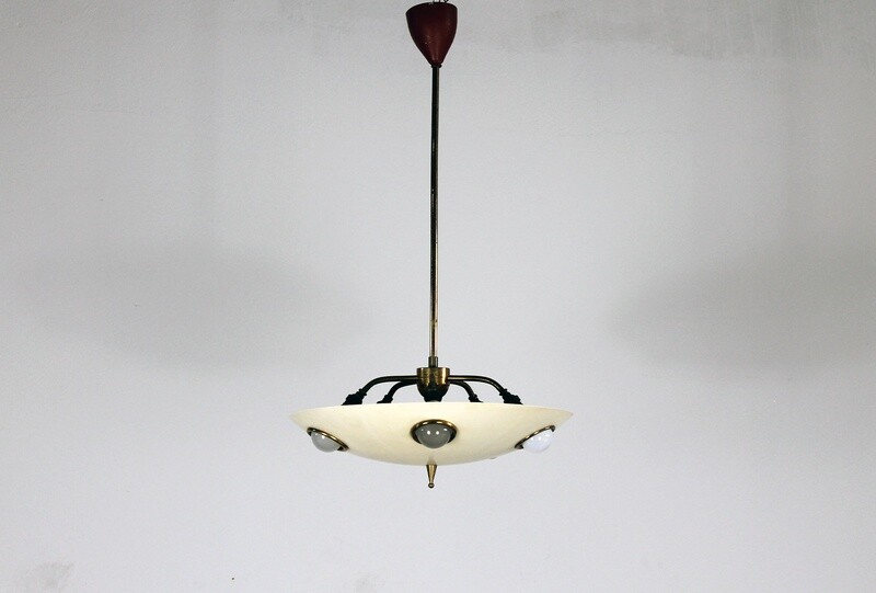 Chandelier in Lacquered Aluminum and Brass by Lumen Milano 1950s