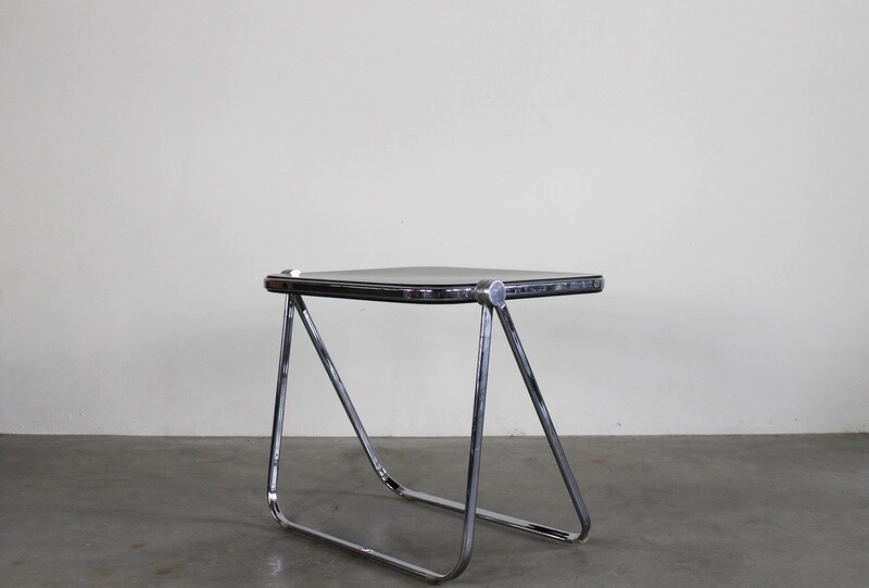 Giancarlo Piretti Platone Folding Table in Steel and Black Polyurethane 1970s