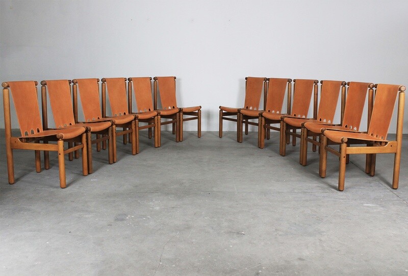 Ilmari Tapiovaara Set of Twelve Dining Chairs by Permanente Mobili Cantù 1950s