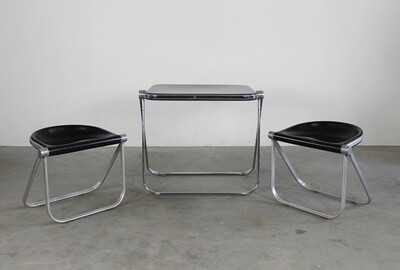 Giancarlo Piretti Set with Platone Table and Two Pluff Stools Anonima Castelli 1970s