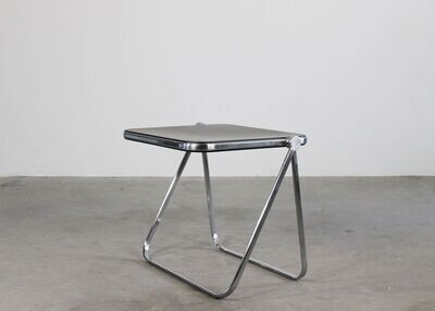 Giancarlo Piretti Platone Folding Table in Steel and Black Polyurethane 1970s Giancarlo Piretti Platone Folding Table in Steel and Black Polyurethane 1970s