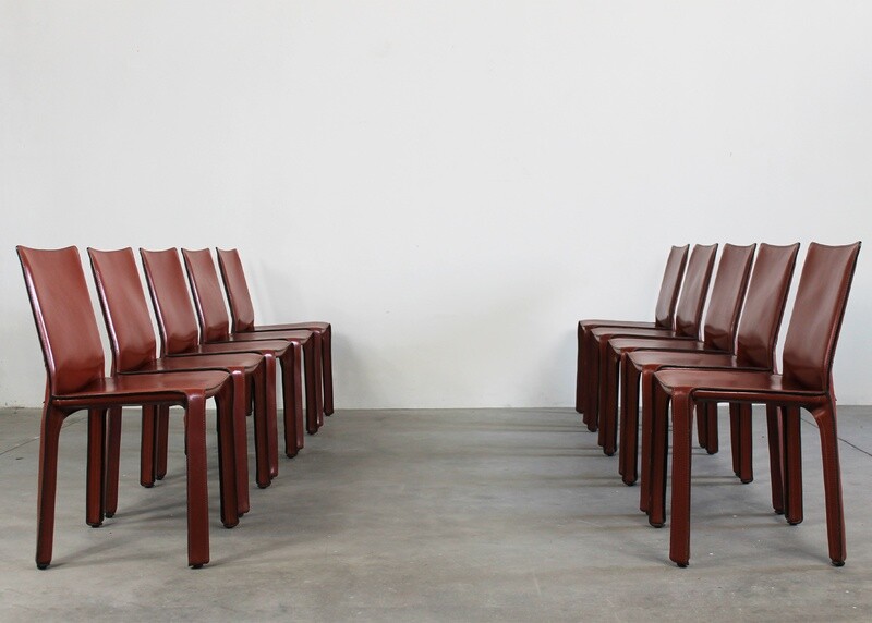 Mario Bellini Set of Ten CAB 412 Chairs in Steel and Leather by Cassina 1990s