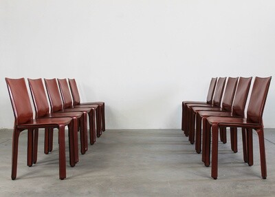 Mario Bellini Set of Ten CAB 412 Chairs in Steel and Leather by Cassina 1990s