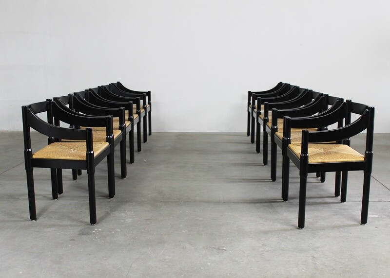 Vico Magistretti Set of Twelve Black Carimate Chairs by Cassina 1960s