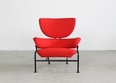 Franco Albini PL19 or Tre Pezzi Armchair in Lacquered Steel and Red Fabric by Poggi 1970s