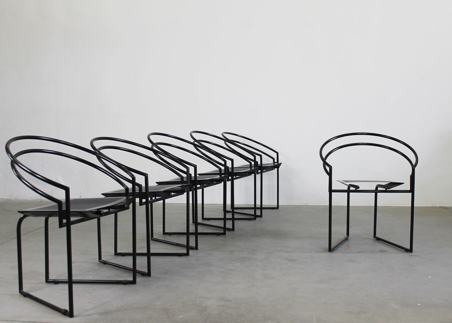 Mario Botta Set of Six La Tonda Chairs in Black Lacquered Metal by Alias 1980s