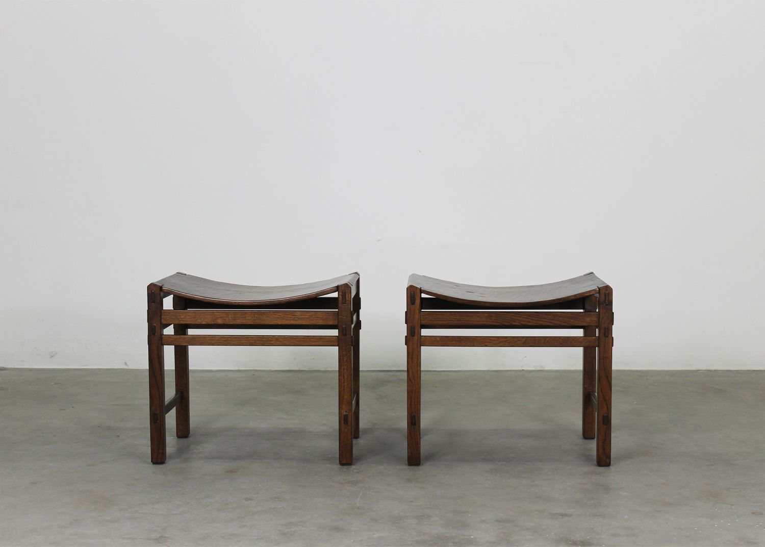 Giuseppe Rivadossi Set of Two Stools in Oak Wood by Officina Rivadossi 1970s