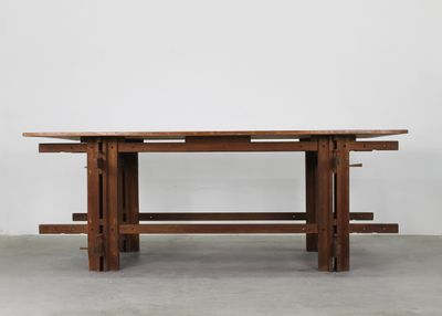 Giuseppe Rivadossi High Table in Oak Wood by Officina Rivadossi 1970s